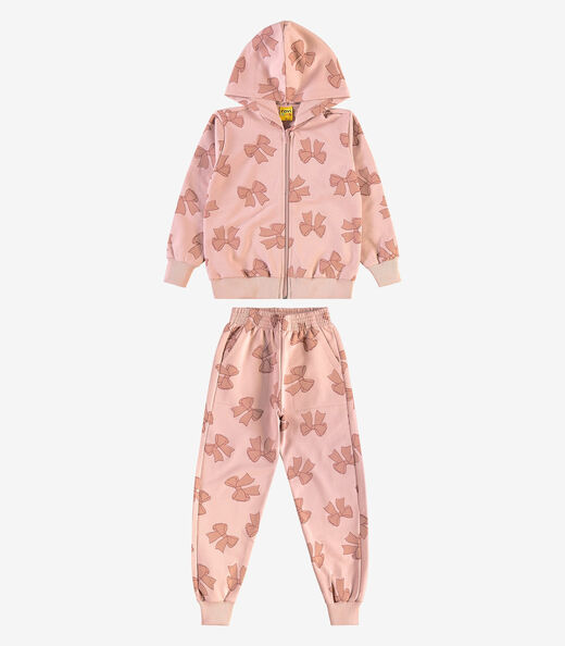 Conjunto Jaqueta e Calça Moletom Sarjado Rovi Kids Rosa