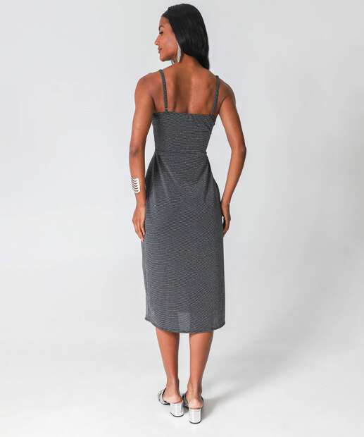 Vestido Midi Feminino Brilho Lurex Marisa Preto