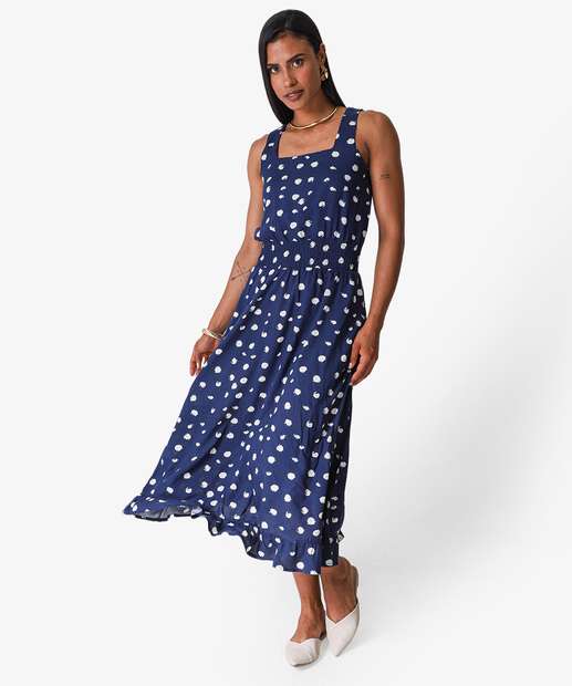 Image_Vestido Midi Feminino Estampa Poá Marisa Azul