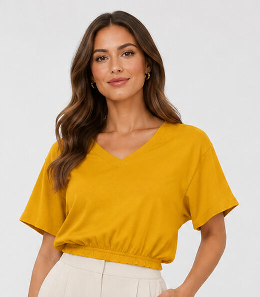 Image_Blusa Feminina Com Decote Em V Infinita Cor Amarelo