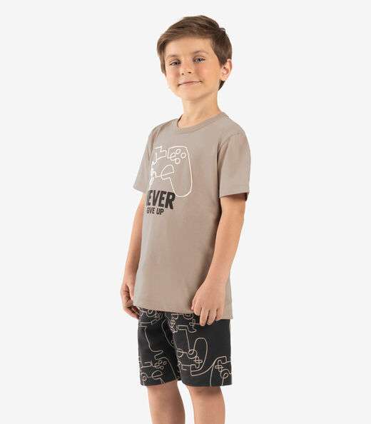 Conjunto Infantil Camiseta Com Bermuda Rovi kids Marrom