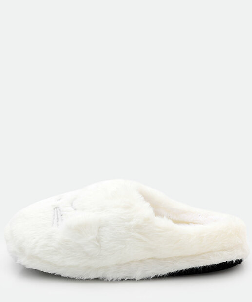 Pantufa Feminina Bordado Gato Orelhas Marisa Branco