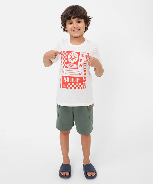 Camiseta Infantil Estampa MR Tam 4 a 10 Off White