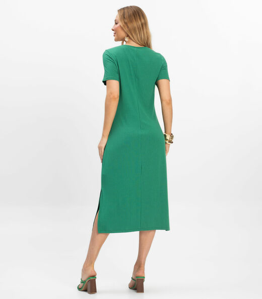 Vestido Midi Ribana Canelada Básico Rovitex Verde