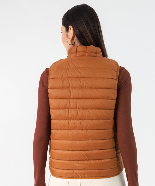 Colete Feminino Puffer Bolsos Marisa Marrom