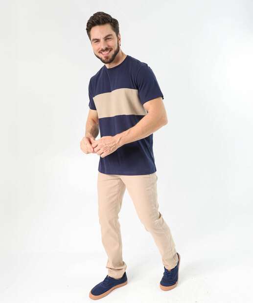 Camiseta Masculina Recorte Manga Curta Marisa Azul