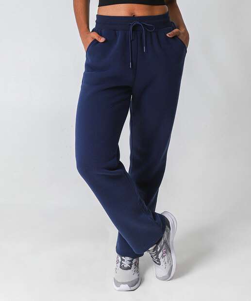 Calça Feminina Moletom Fitness Reta Marisa Azul