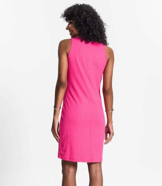 Vestido Curto Em Ribana Canelada Rovitex Rosa