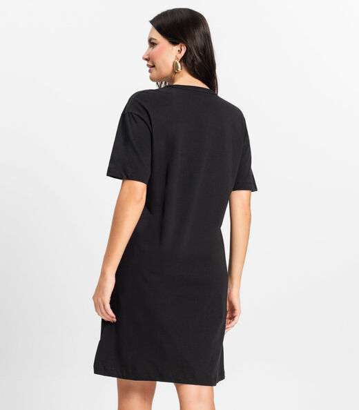 Vestido Básico T-Shirt Feminino Rovitex Preto
