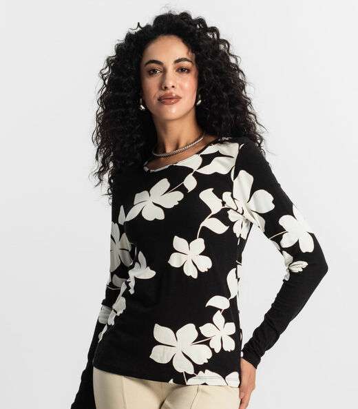 Blusa Manga Longa Feminina Rovitex Preto