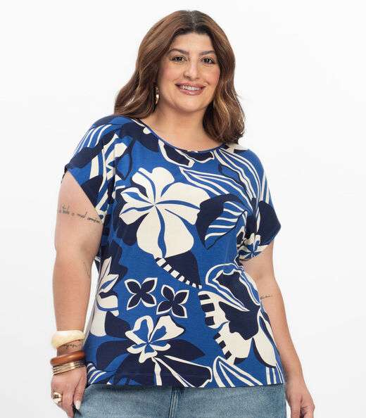 Blusa Manga Curta Feminina Secret Glam Azul