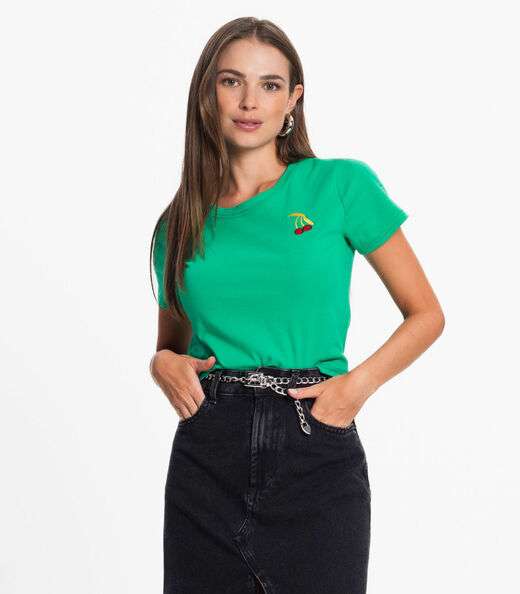 Blusa Feminina Com Bordado Cherry Loverly Verde