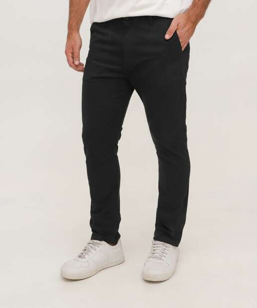 Calça Masculina Slim Sarja Chino Bolsos 