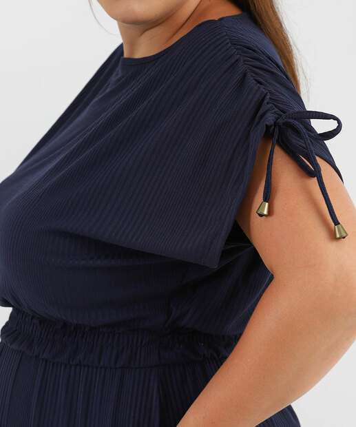 Vestido Plus Size Feminino Midi Canelado Colissê Marisa Azul