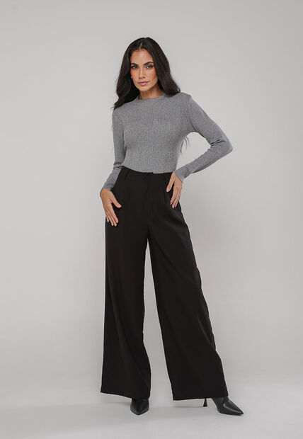 Blusa de Tricot Com Tramas Texturizada Cinza Salvatore