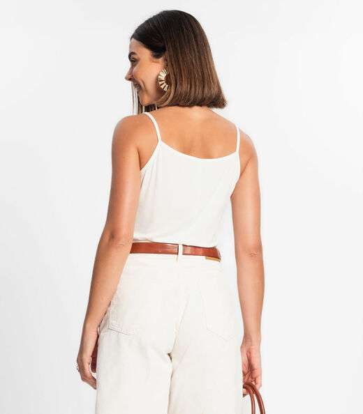 Blusa de Alça Feminina Viscotorcion Básica Rovitex Bege