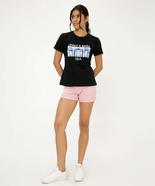 Blusa Feminina Estampa Stitch Manga Curta Disney