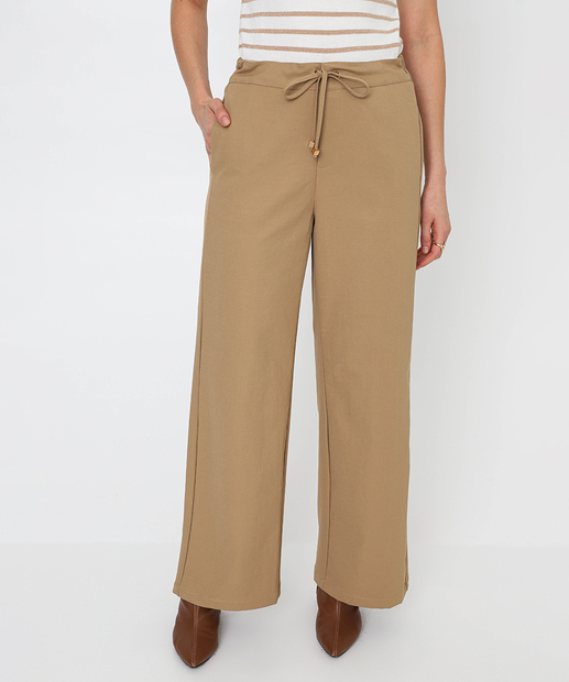 Calça Pantalona Feminina Amarração Marisa Bege