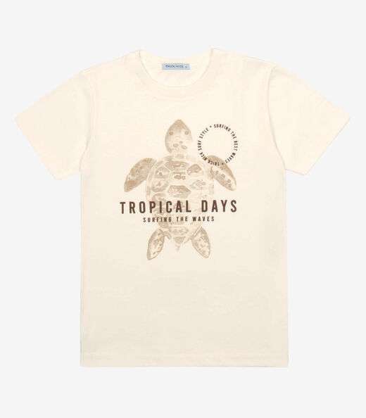 Camiseta Infantil Menino Meia Malha Trick Nick Bege