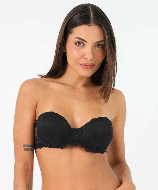 Sutiã de Renda Tomara Que Caia Com Bojo Marisa Preto