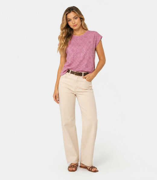 Blusa Feminina Em Florida Malha Infinita Cor Rosa