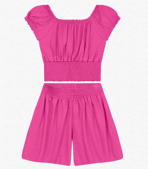 Conjunto Juvenil Blusa Com Shorts em Viscose Minty Rosa