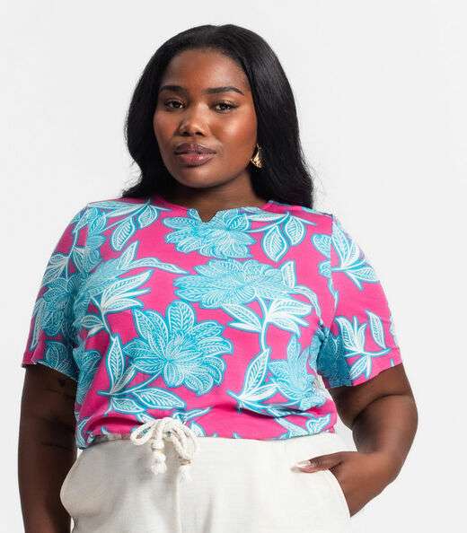 Blusa Manga Curta Feminina Plus Size Secret Glam Rosa