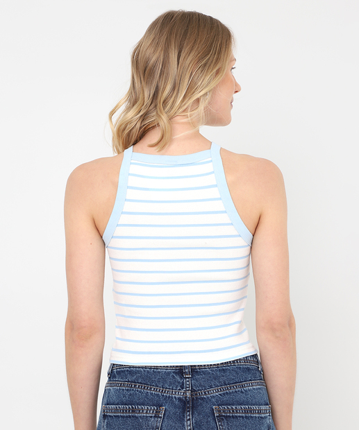 Blusa Regata Feminina Canelada Listrada Hello Kitty Azul