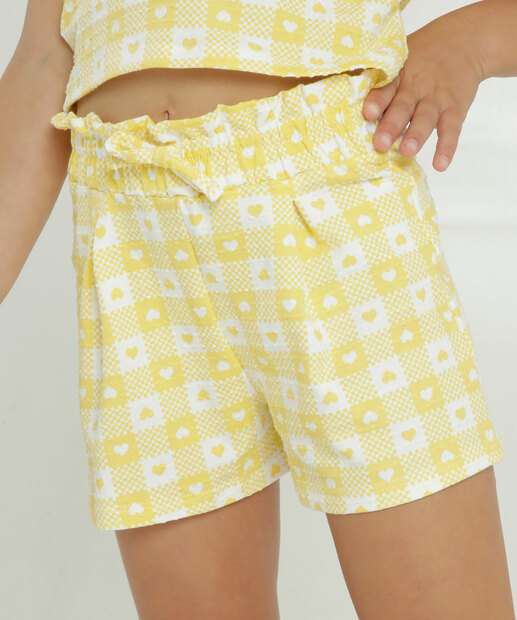 Short Infantil Xadrez E Corações Marisa Tam 4 a 10