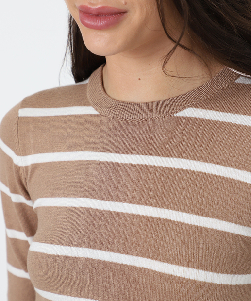 Blusa Feminina Tricô Listrada Marisa Marrom