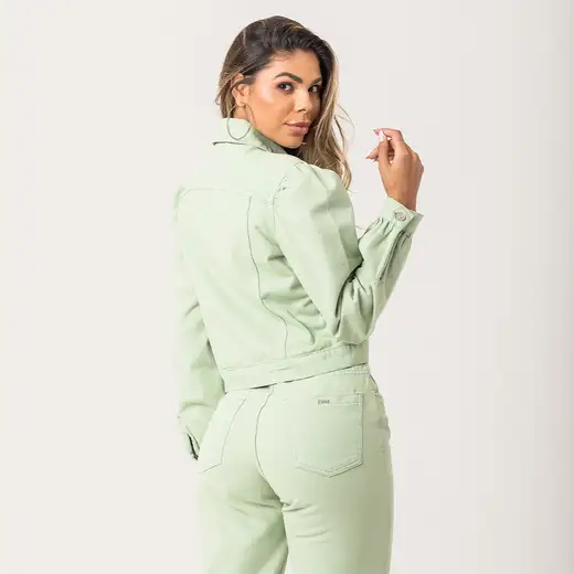 Jaqueta Cropped Feminina Verde Sarja Zune