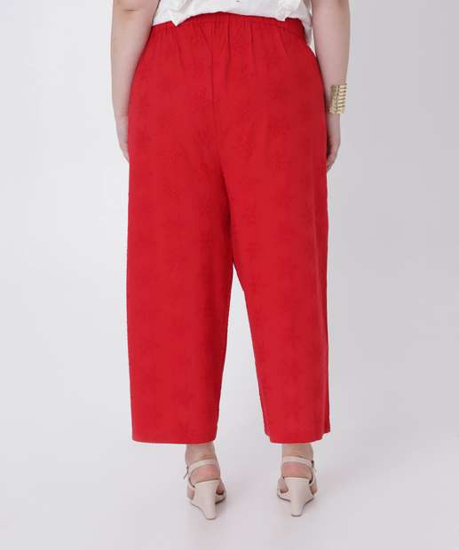 Calça Plus Size Feminina Pantacourt Bordado Marisa Vermelho