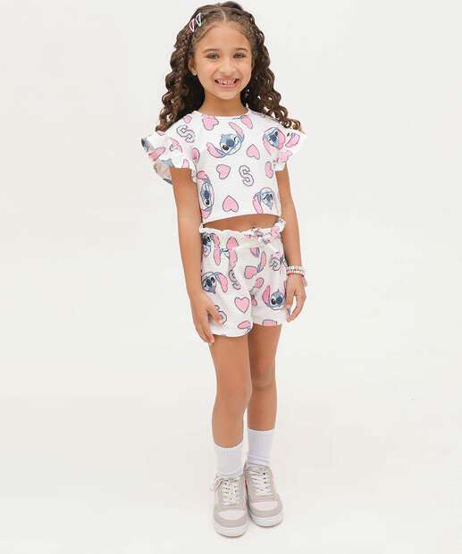 Short Infantil Clochard Stitch Disney Tam 4 a 10