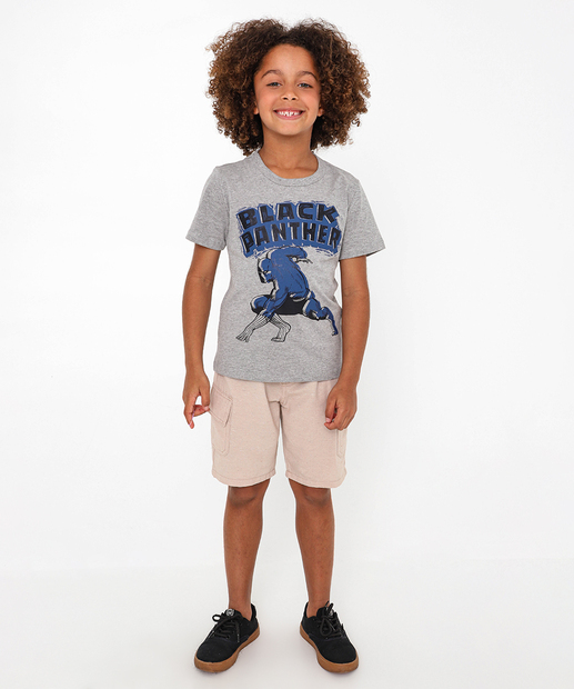 Camiseta Infantil Pantera Negra Marvel Tam 4 a 10 Cinza
