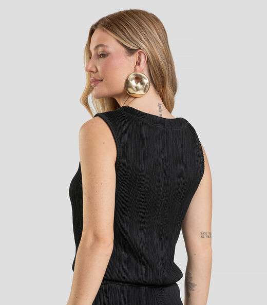 Regata Feminina Texturizada Elegante Dianna Preto