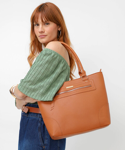 Bolsa De Ombro Tote Feminina Marisa Caramelo