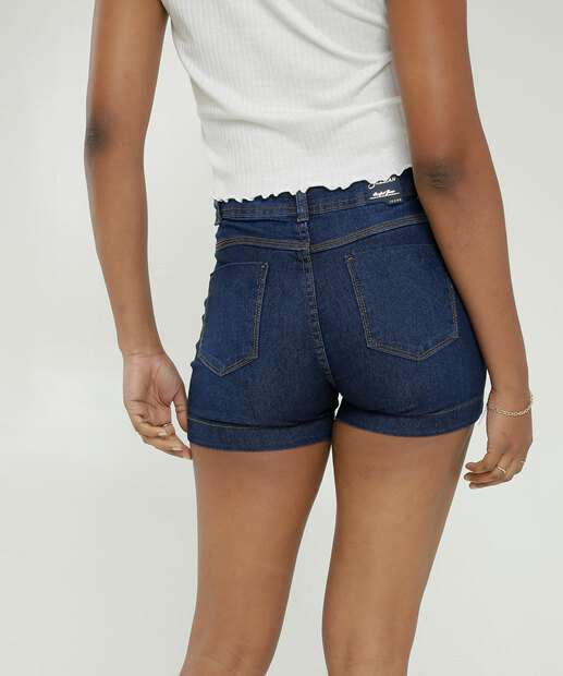 Short Jeans Feminino Cintura Alta Bolsos