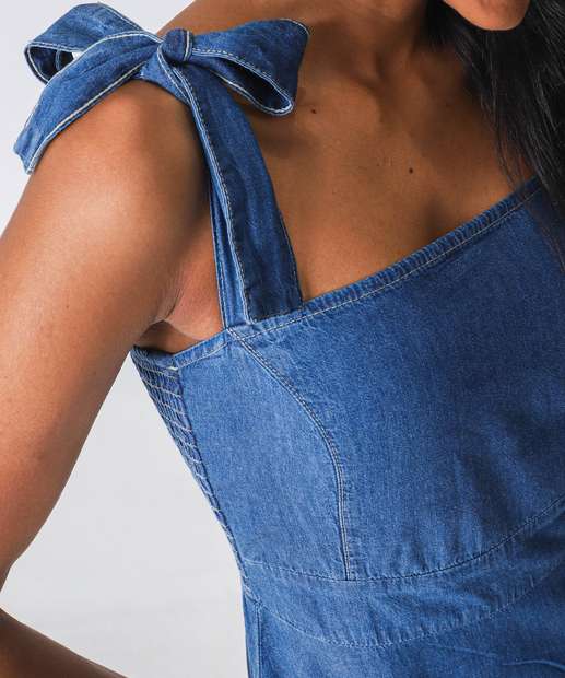 Vestido Jeans Longo Lastex Feminino Marisa Azul