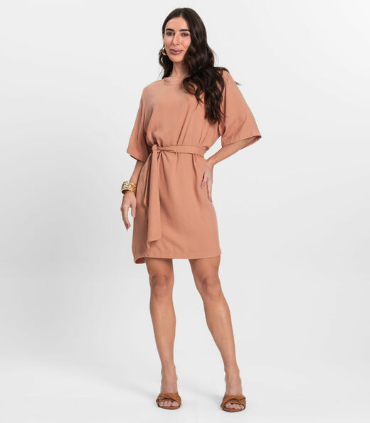 Vestido Curto Feminino Com Cinto Endless Marrom