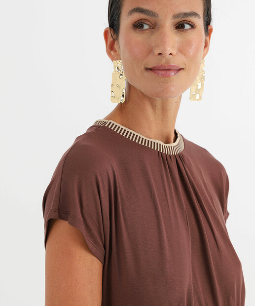 Vestido Feminino Manga Curta Marisa Marrom