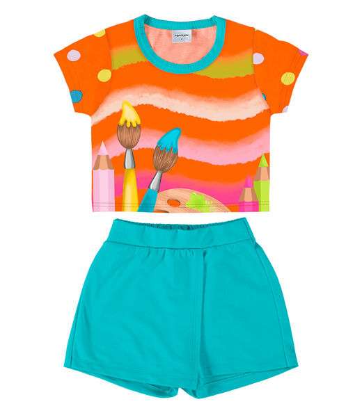 Conjunto Infantil Blusa Com Shorts Saia Rovi Kids Laranja