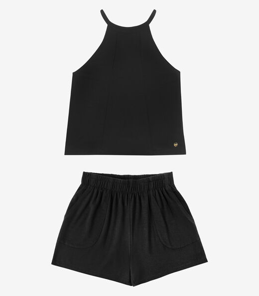 Conjunto Regata com Shorts Feminino Rovitex Preto