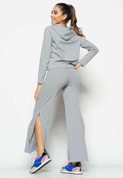 Casaco  Comfy Malha Canelada Com Capuz Mescla