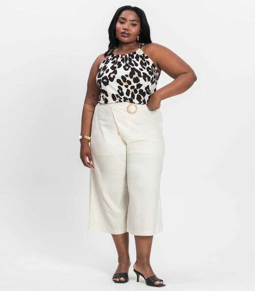 Blusa de Alça Plus Size Infinita Cor Bege