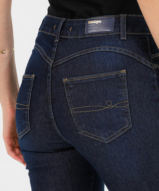 Calça Jeans Reta Feminina Bolsos Biotipo Azul