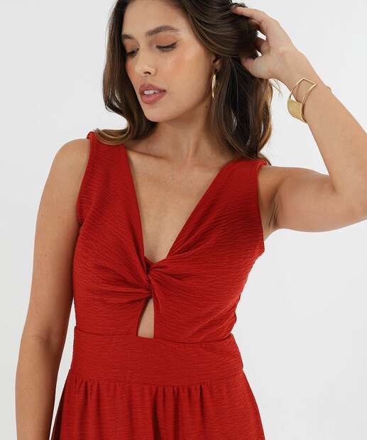 Vestido Midi Feminino Textura Alças Largas Marisa Marrom