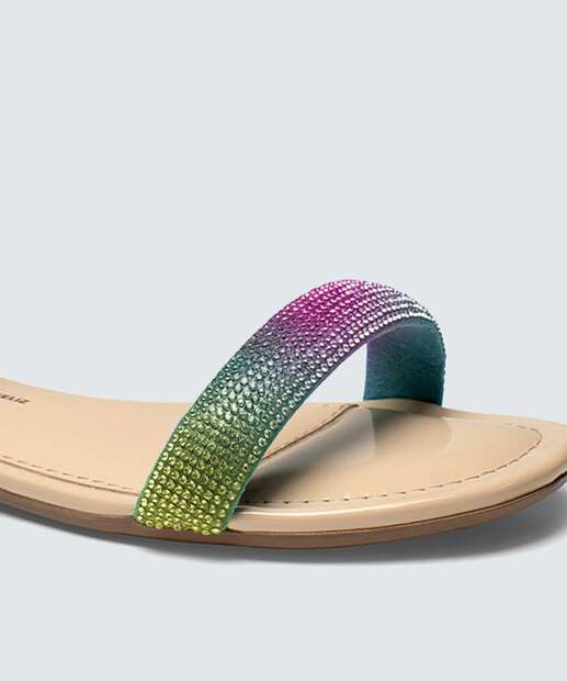 Sandália Feminina Rasteira Strass Amarração Dakota 