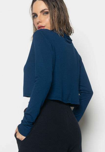Cropped Golão Manga Longa Malha  Fashion Azul