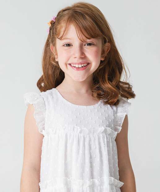 Vestido Infantil Plumette Marisa Tam 4 a 10 Off White