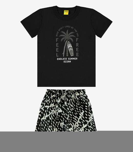 Conjunto Infantil Camiseta Com Bermuda Rovi Kids Preto